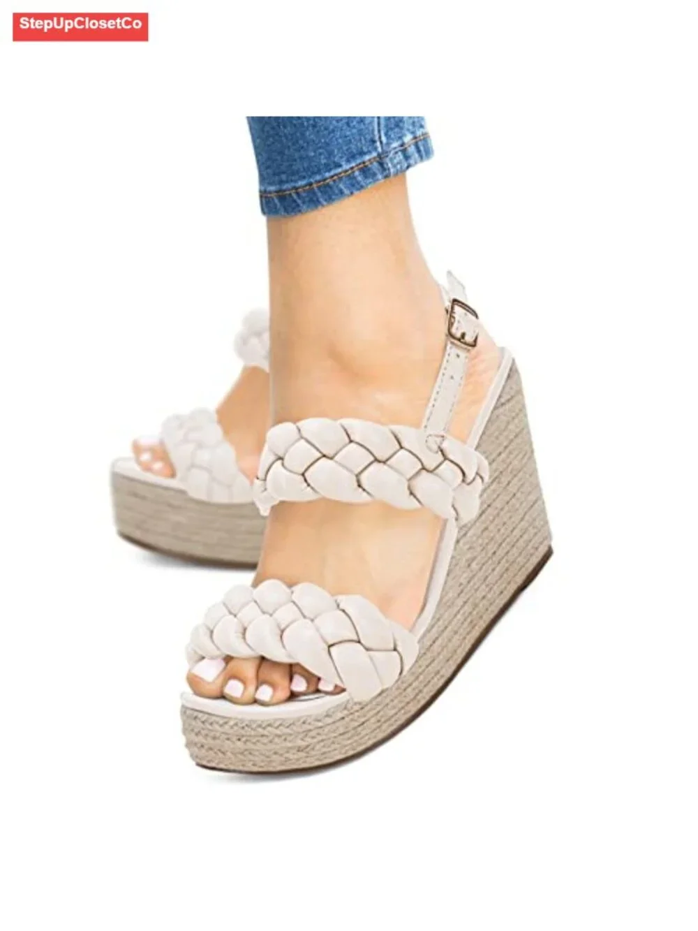 Braided Espadrille Platform Wedge Sandals Open Toe Ankle Buckle Summer